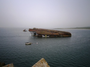 Remains of sunken block ship off Burra Island