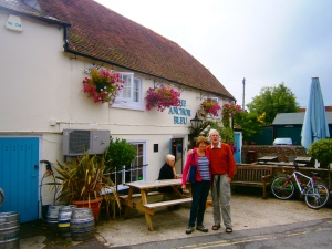 Ros and terry O'Connor at the Anchor Bleu pub at Bosham. They kindly visited us and ferried us around the area