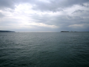 The western exit from the Solent. Hurst Castlre to the right, the Needles to the left.